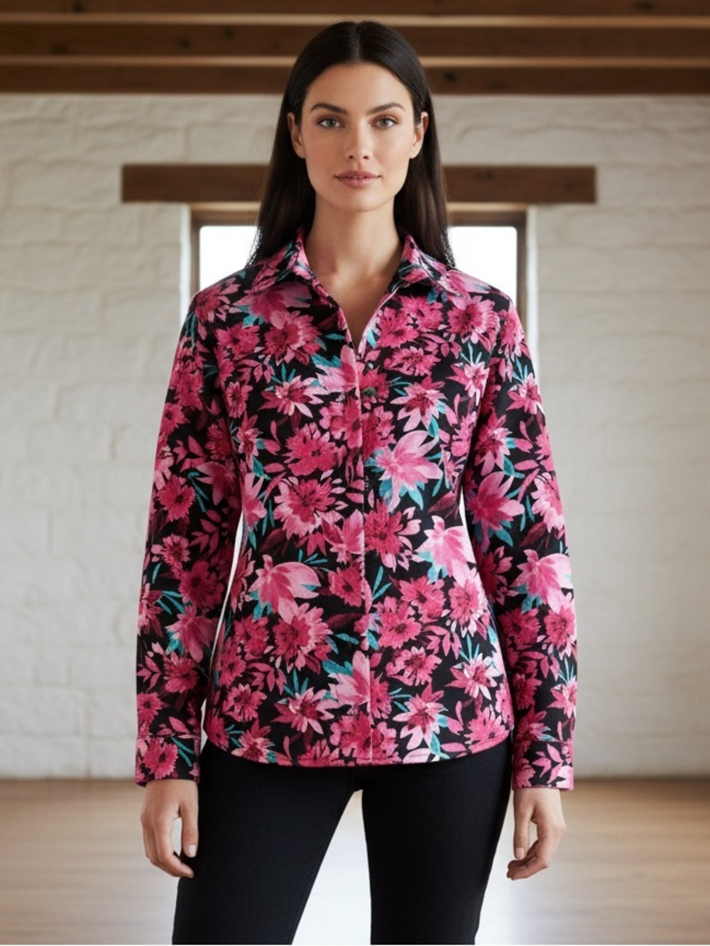 Make A Bold Statement Vibrant Floral Jacket Hot Pink Floral With Aqua Accents